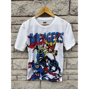 Marvel White Avengers Graphic Tee with Red, Blue & Yellow Print